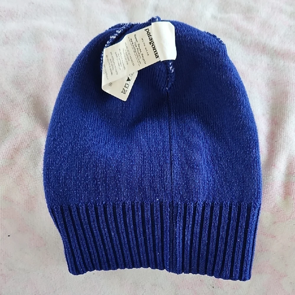Patagonia Unisexual White, Red and Blue Striped Beanie